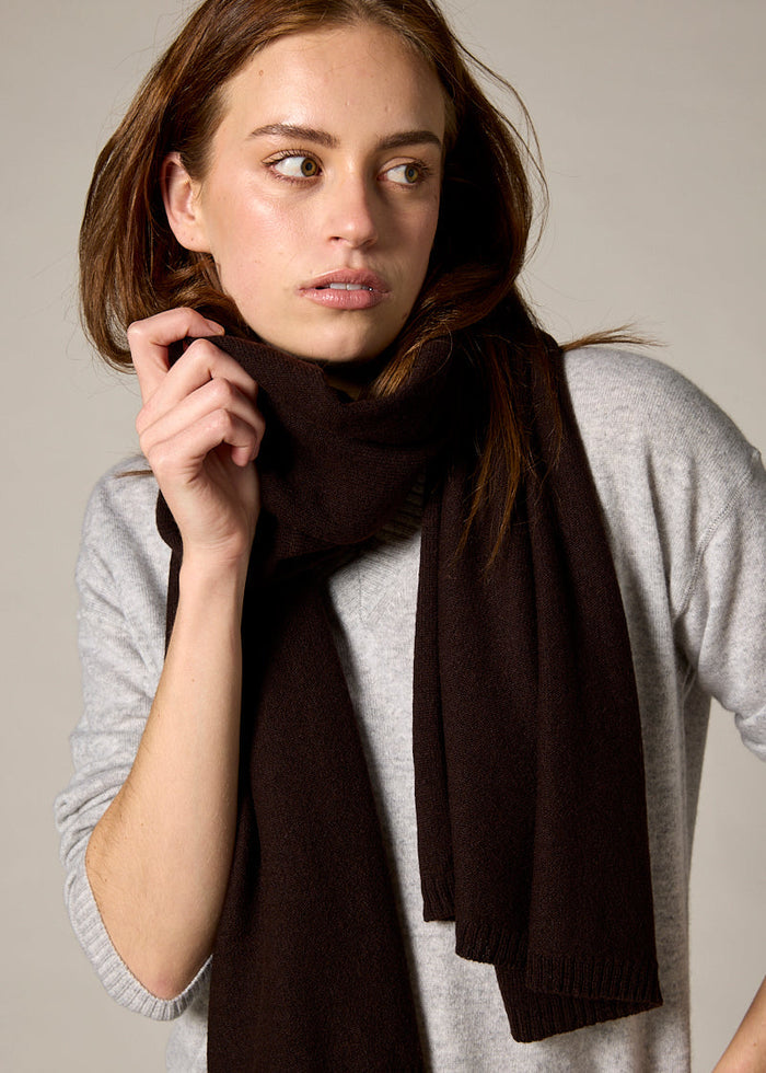 Sonya Hopkins 100% pure cashmere scarf in dark chocolate brown