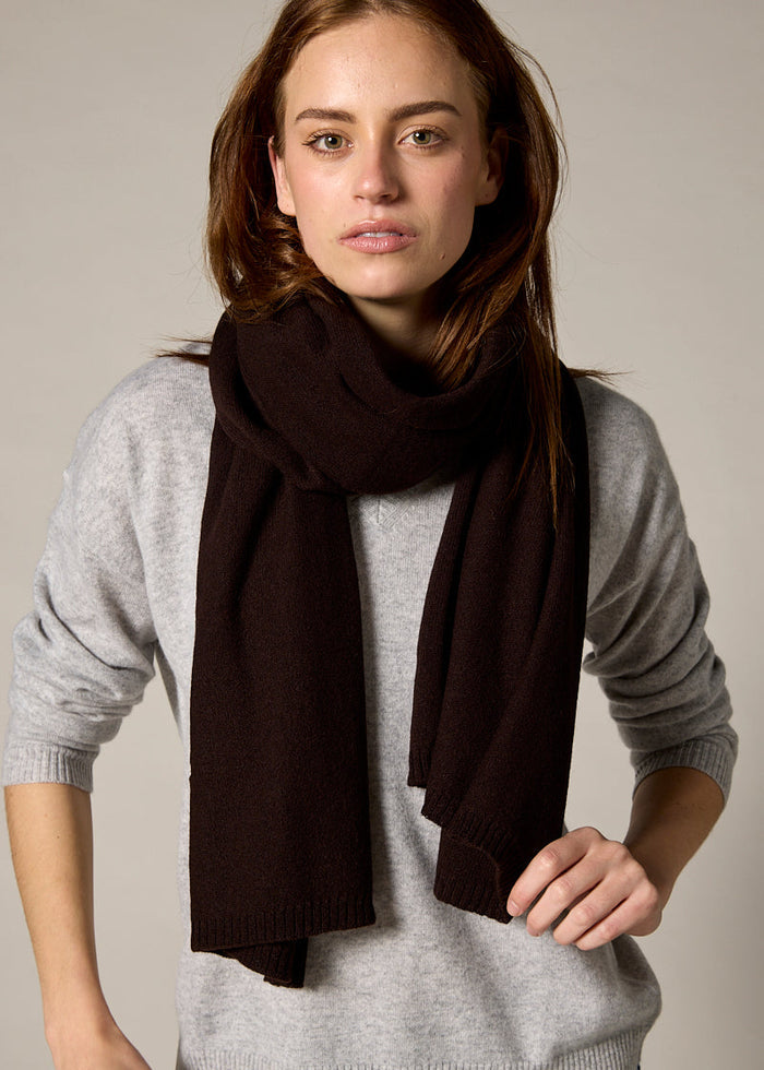 Sonya Hopkins 100% pure cashmere scarf in dark chocolate brown