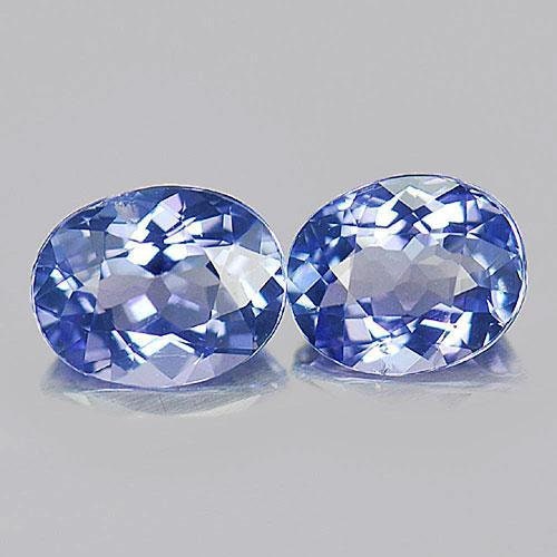 1.24tcw, Natural Slightly Purplish Blue Tanzanite, 6x5mm Oval Cut, 2 Pieces, VS, Loose Stone, Matched Pair