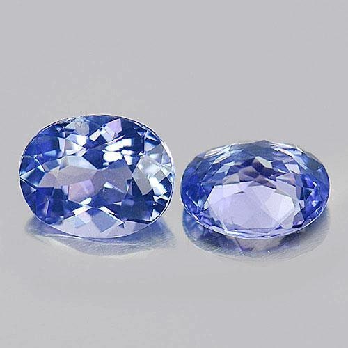 1.24tcw, Natural Slightly Purplish Blue Tanzanite, 6x5mm Oval Cut, 2 Pieces, VS, Loose Stone, Matched Pair