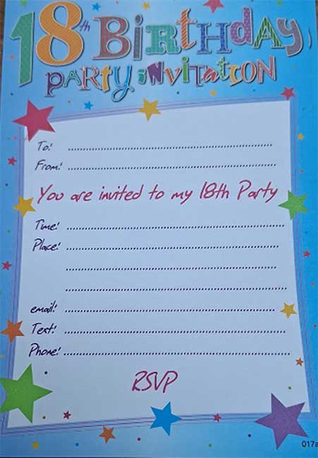 18" BIRTHDAY PARTY INVITATION BLUE