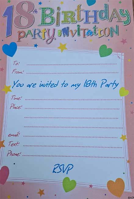 18" BIRTHDAY PARTY INVITATION PINK