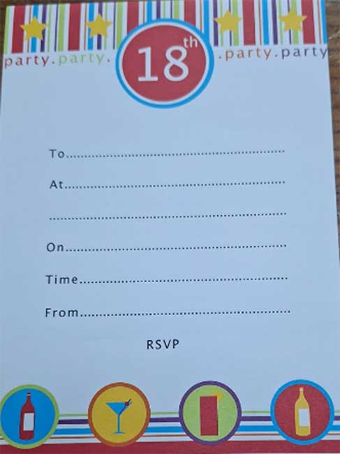 18" BIRTHDAY PARTY INVITATION WHITE