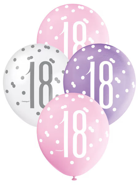 18" PARTY BALLOONS PINK/PURPLE/WHITE