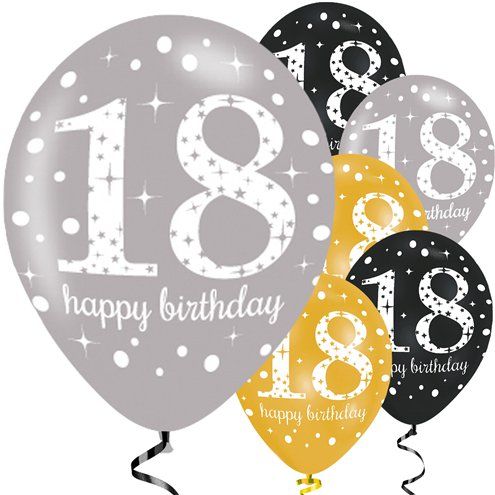 18" PARTY BALLOONS BLACK/SILVER/GOLDEN