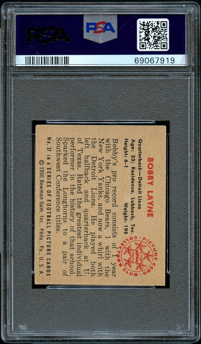 1950 Bowman FB Card # 37 Bobby Layne Detroit Lions HOF PSA EX 5 (MGD2)