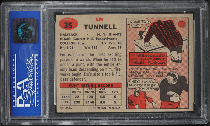 1957 Topps FB Card # 35 Emlen Tunnell New York Giants HOF PSA 8 NM-MT (MGD2)