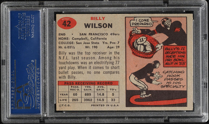 1957 Topps FB Card # 42 Billy Wilson San Francisco 49ers PSA 7 NRMT (MGD2)