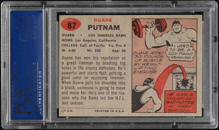 1957 Topps FB Card # 87 Duane Putnam Los Angeles Rams ROOKIE RC PSA 7 NRMT (MGD2)