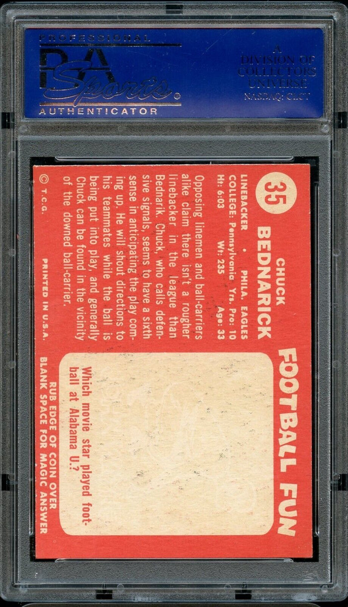1958 Topps FB Card # 35 Chuck Bednarik Philadelphia Eagles HOF PSA NM 7 (MGD2)