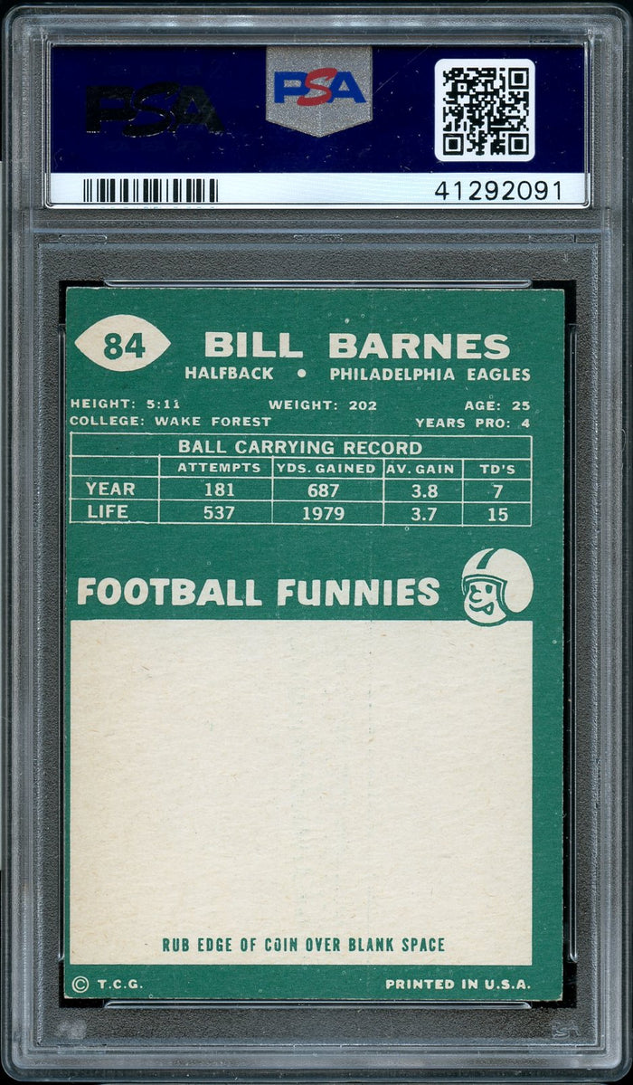 1960 Topps FB Card # 84 Bill Barnes Philadelphia Eagles PSA NM 7 (MGD2)