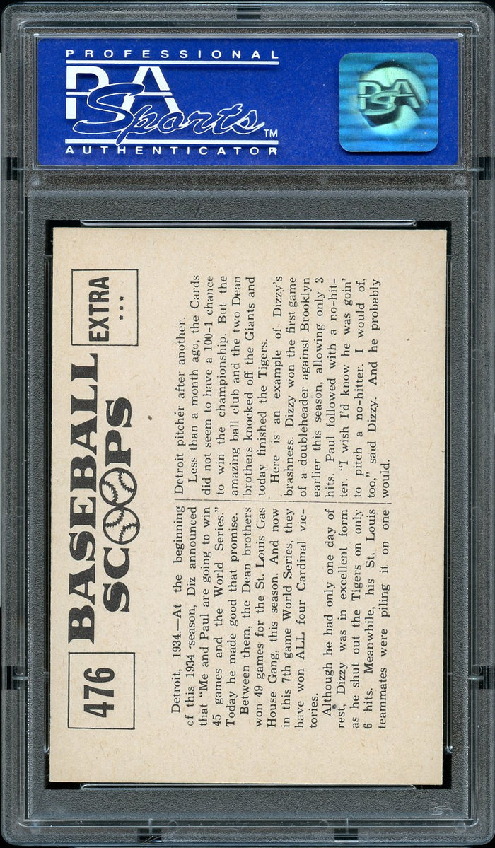 1961 Nu-Card Scoops BB Card #476 Dizzy & Daffy Dean Cardinals HOF PSA NM-MT 8 (MGD2)