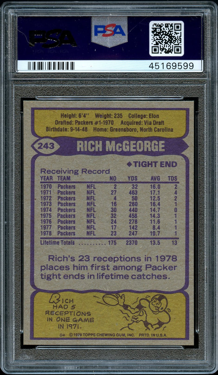 1979 Topps FB Card #243 Rick McGeorge Green Bay Packers HOF PSA NM-MT 8 (MGD2)