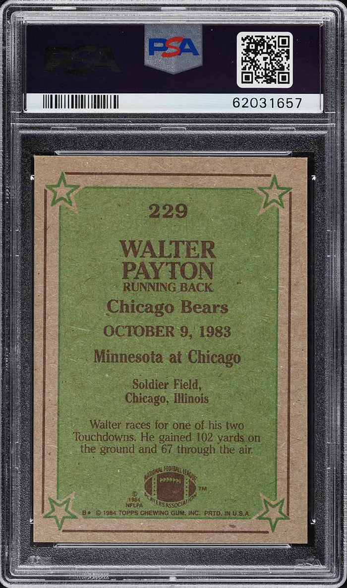 1984 Topps FB Card #229 Walter Payton Chicago Bears HOF INSTANT REPLAY PSA 9 (MGD2)