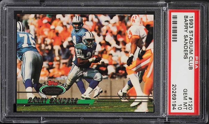 1993 Stadium Club FB Card #120 Barry Sanders Detroit Lions HOF PSA 10 GEM MINT (MGD2)