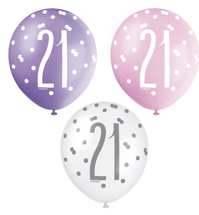 21TH BALLONS PINK/PURPLE/WHITE