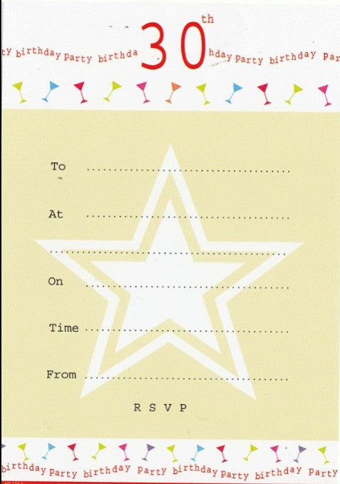 30TH PARTY INVITATION YELLOW WITH WHITE STAR