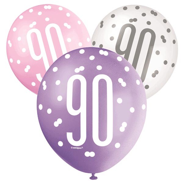 90th Latex Balloons x 6
