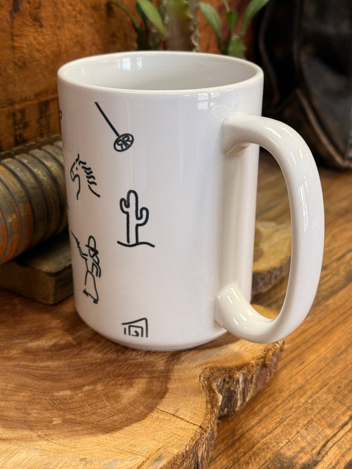 Brands ceramic mug, white ceramic with black cactus line art on side