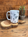 Brands ceramic mug, white with black cactus line art and side handle