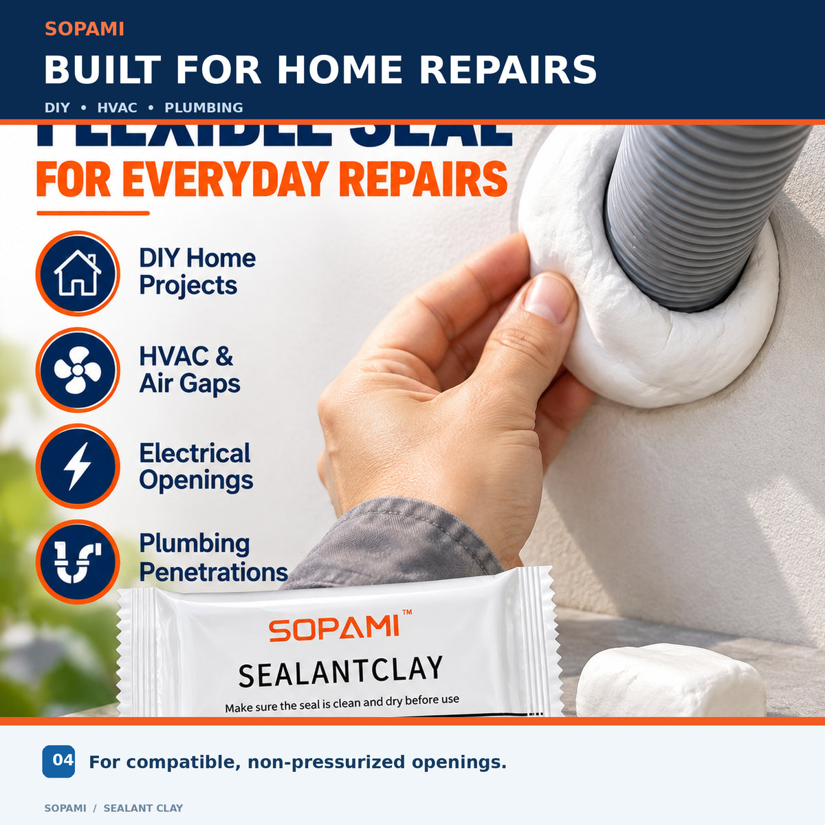SOPAMI Flexible Sealant Clay – Waterproof Sealing Putty for Wall Cracks, AC Holes, Pipes & Gaps, DIY Home Repair