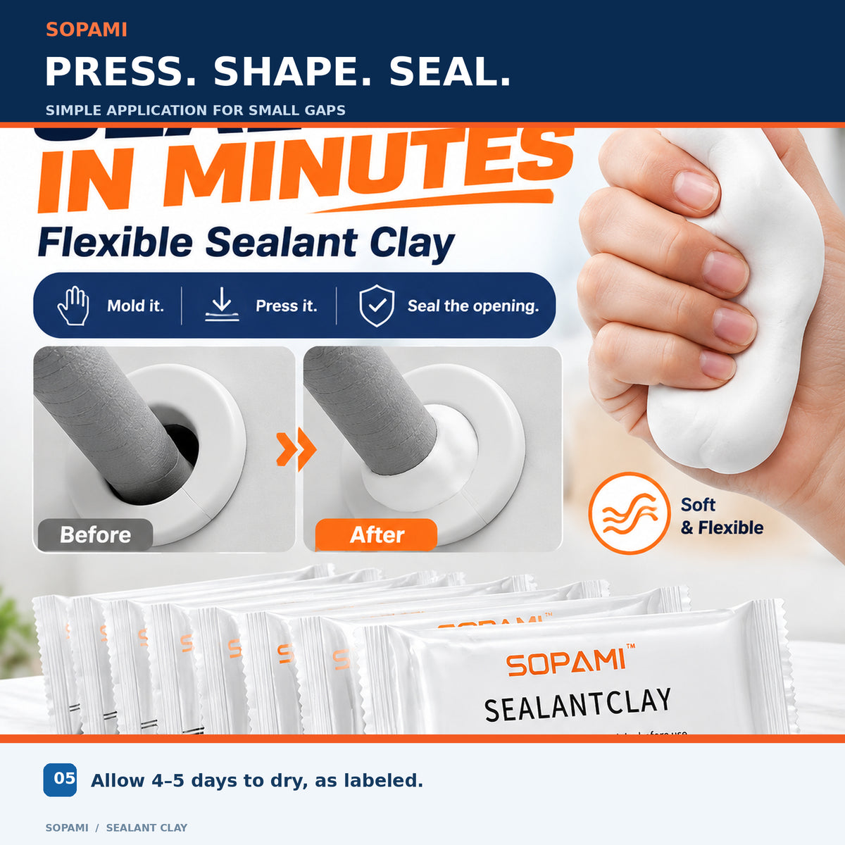 SOPAMI Flexible Sealant Clay – Waterproof Sealing Putty for Wall Cracks, AC Holes, Pipes & Gaps, DIY Home Repair