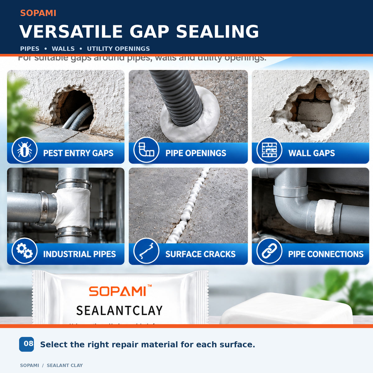 SOPAMI Flexible Sealant Clay – Waterproof Sealing Putty for Wall Cracks, AC Holes, Pipes & Gaps, DIY Home Repair