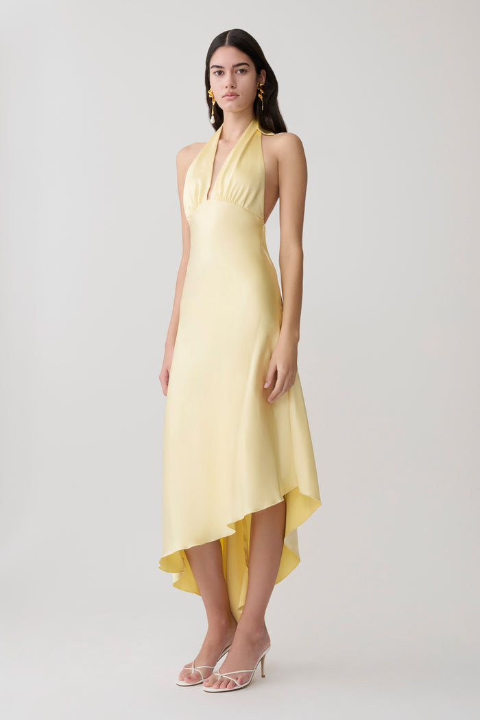 Adelie Asymmetric Hem Halter Midi Dress - Butter