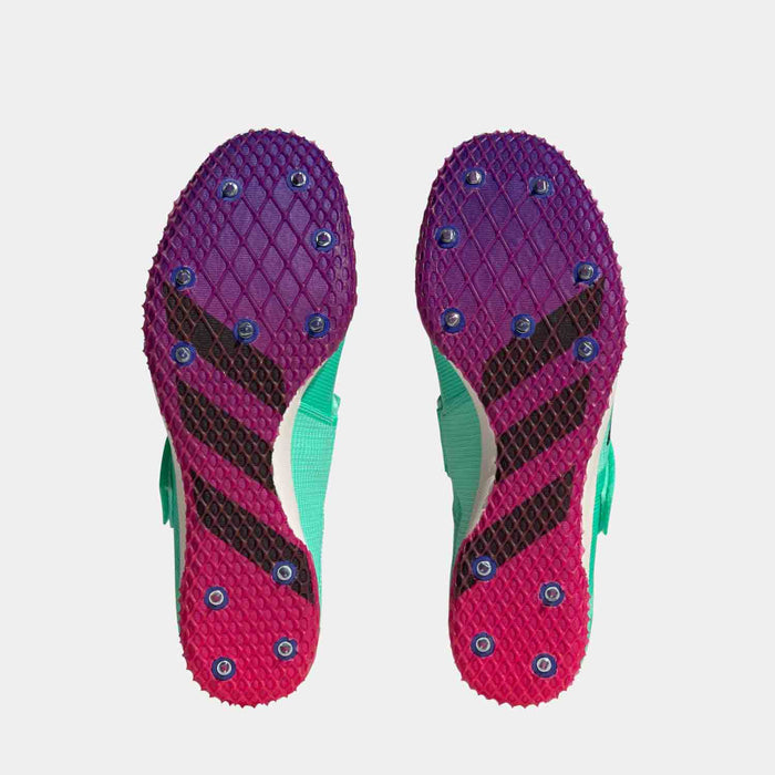 Bottom view of the Adidas Adizero High Jump Shoes.