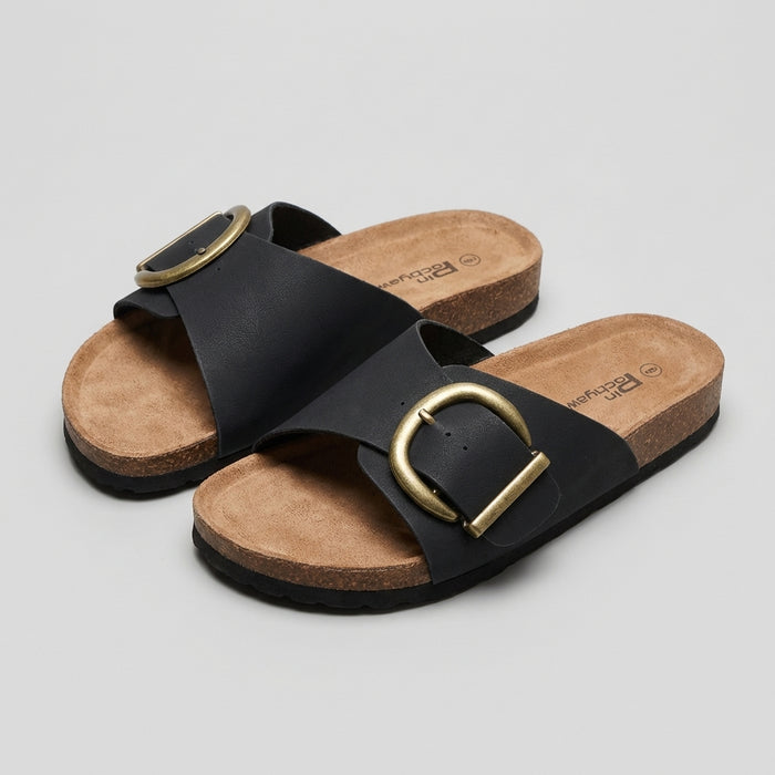 Adjustable Buckle Slide Sandals – Casual Comfort Flat Walking Sandals