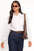 Petal and Pup USA TOPS Aeloria Button Front Shirt - White Embroidery