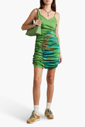 AHLUWALIA Jade Gathered Satin Sweetheart Neck Ruched Mini Dress - House Of Huntington