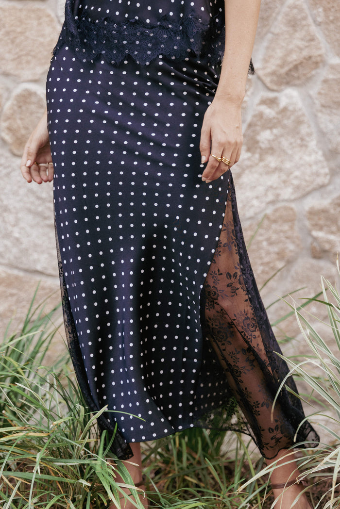 Petal and Pup USA BOTTOMS Ailbhe Lace Skirt - Black Polka Dot