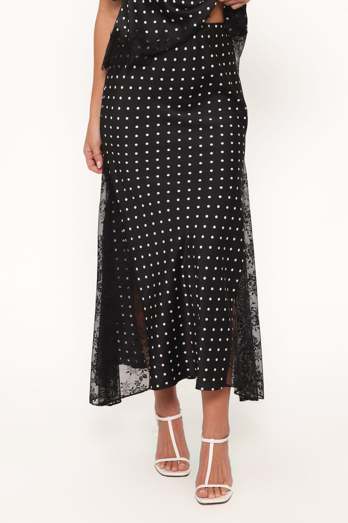 Petal and Pup USA BOTTOMS Ailbhe Lace Skirt - Black Polka Dot