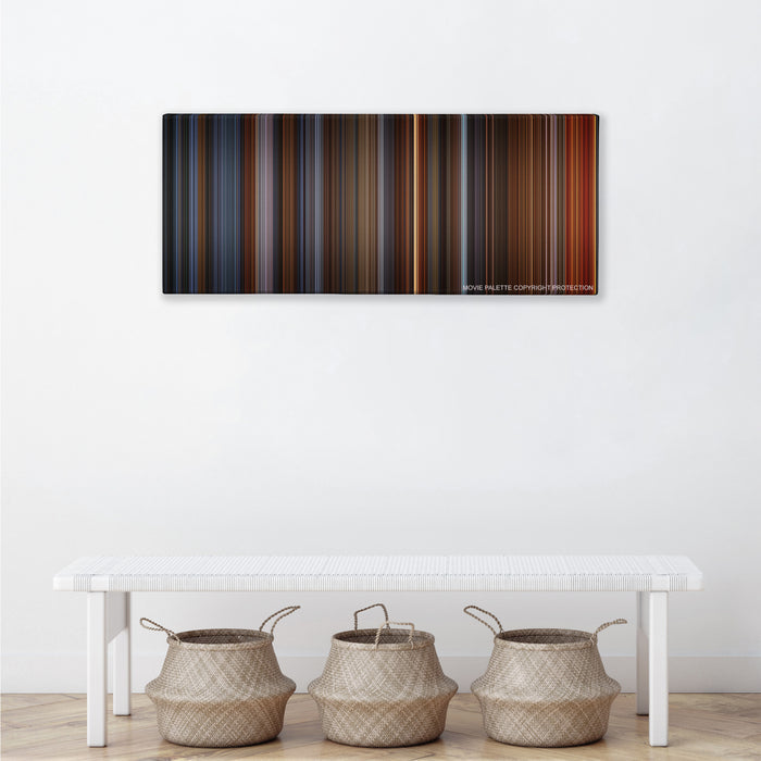 Alien3 color palette canvas above a white bench with three woven baskets