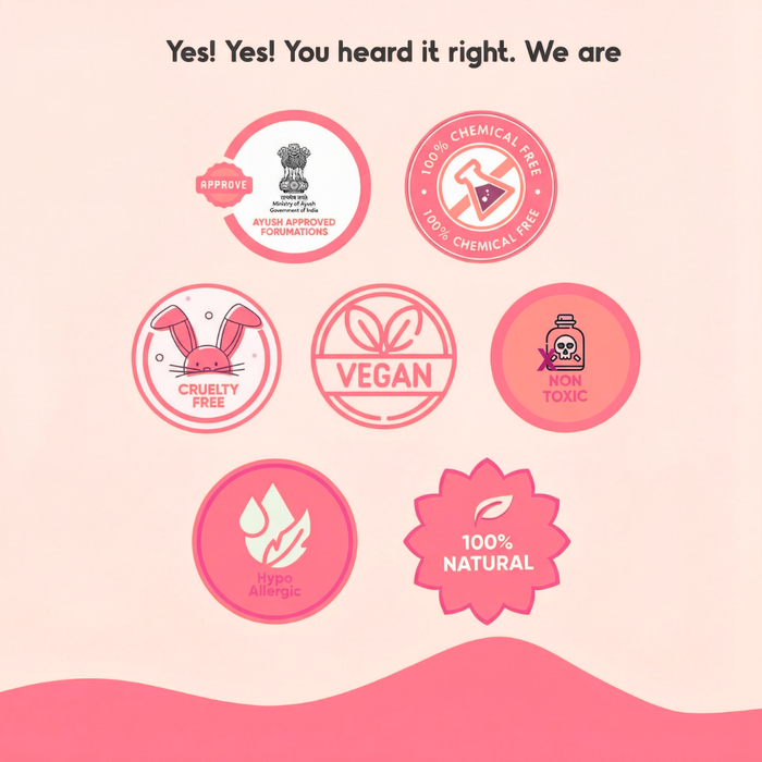 Collection of pink certification badges on a light pink background