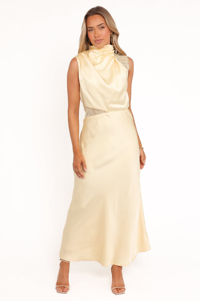 Petal and Pup USA DRESSES Anabelle Halter Neck Lace Maxi Dress - Butter Yellow