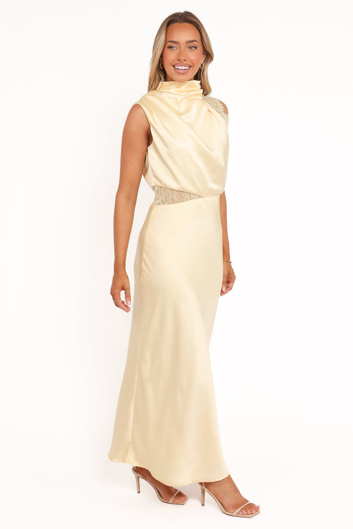 Petal and Pup USA DRESSES Anabelle Halter Neck Lace Maxi Dress - Butter Yellow