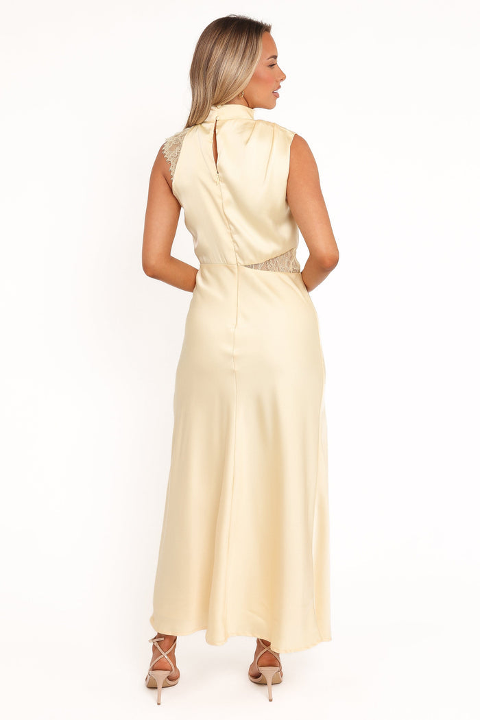 Petal and Pup USA DRESSES Anabelle Halter Neck Lace Maxi Dress - Butter Yellow