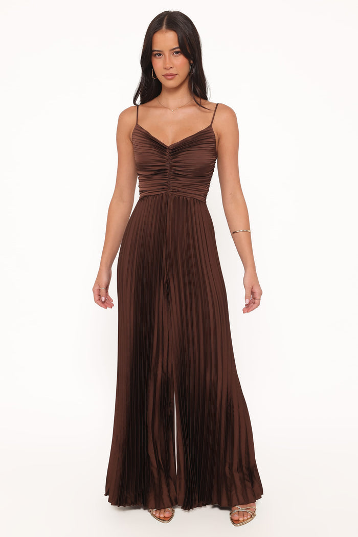 Petal and Pup USA PLAYSUITS Angelique Pleated Jumpsuit - Chocolate Brown