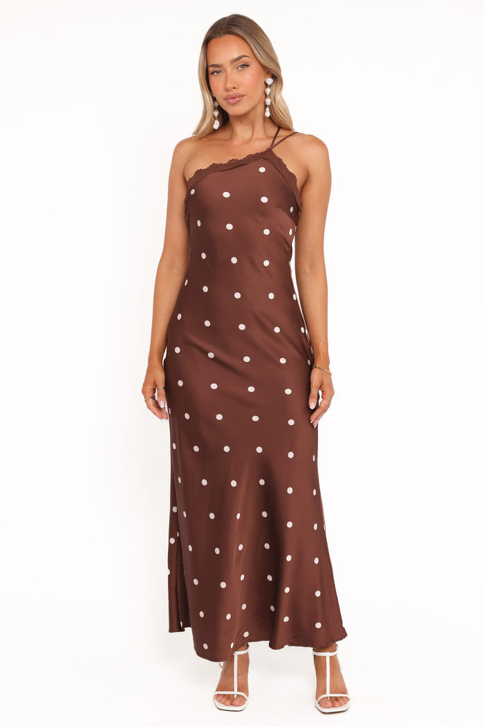 Petal and Pup USA DRESSES Anika Maxi Dress - Brown Polka Dot