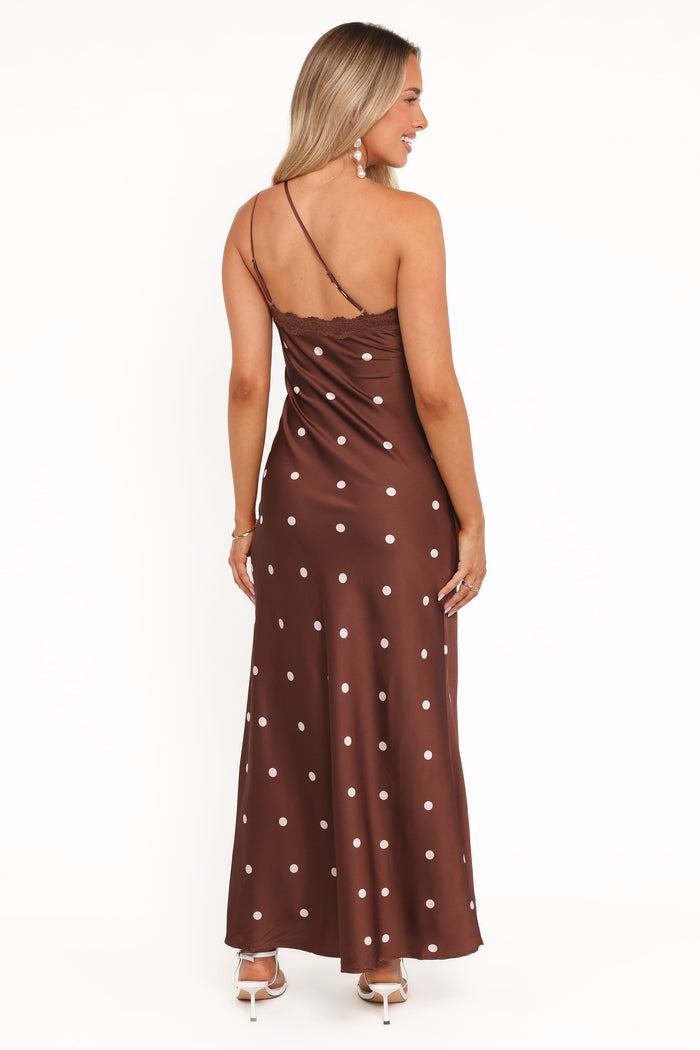 Petal and Pup USA DRESSES Anika Maxi Dress - Brown Polka Dot