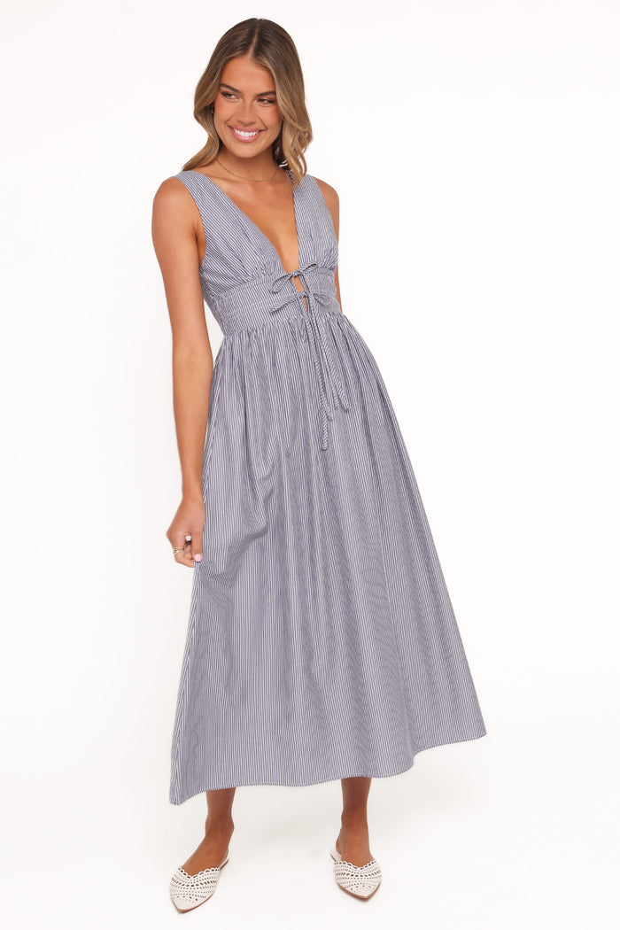 Petal and Pup USA DRESSES Annora Midi Dress - Navy Pinstripe