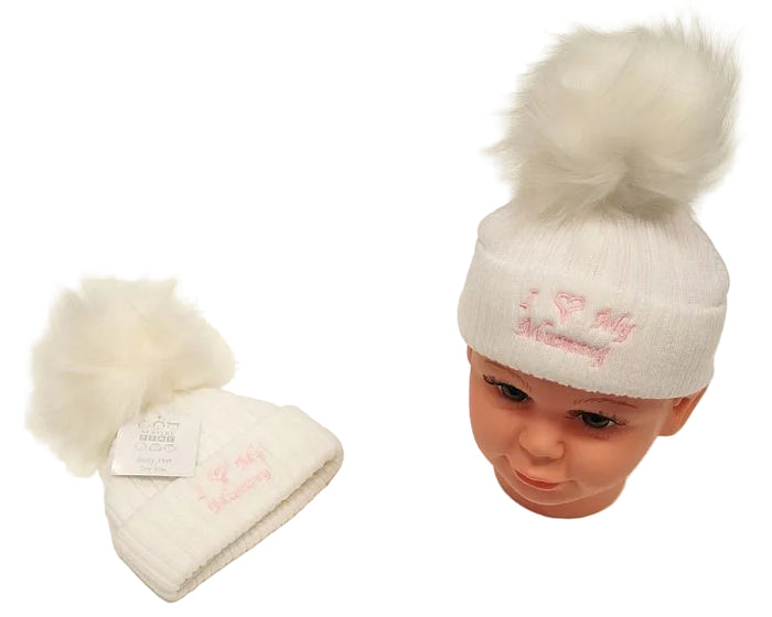 Baby Girls Knitted Pompom Hat - I Love Mummy (0-6 Months) Bw-0503-0469