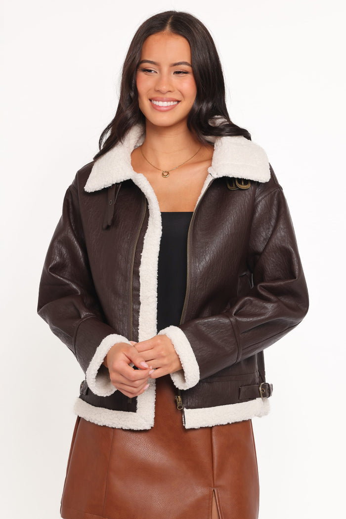 Petal and Pup USA OUTERWEAR Baxter Shearling Lined Jacket - Brown