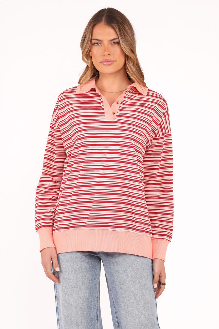 Petal and Pup USA TOPS Beau Long Sleeve Jersey Top - Pink Stripe