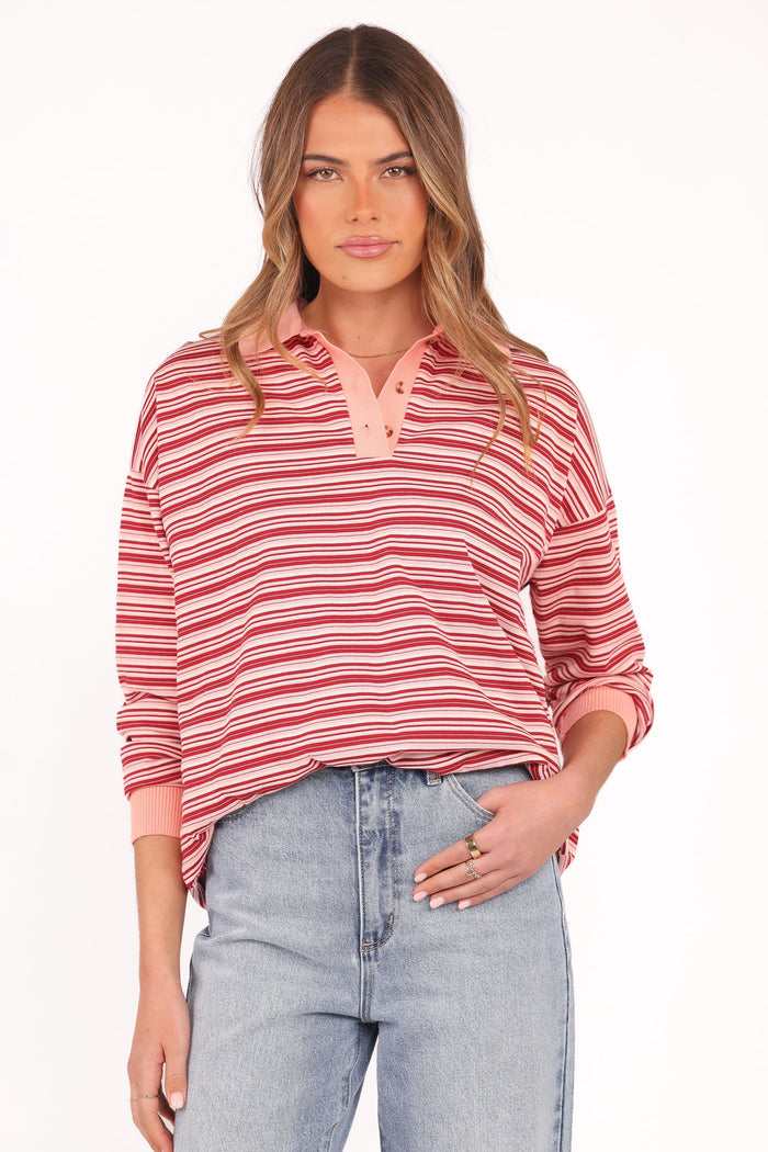 Petal and Pup USA TOPS Beau Long Sleeve Jersey Top - Pink Stripe