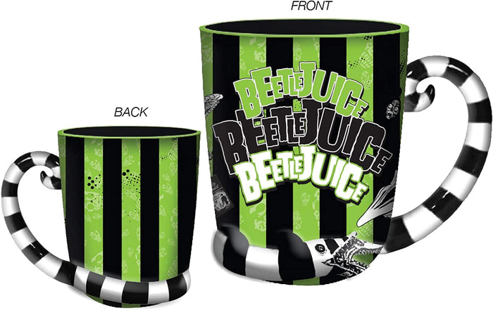 front and back of mug on display