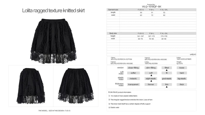 size chart and product details