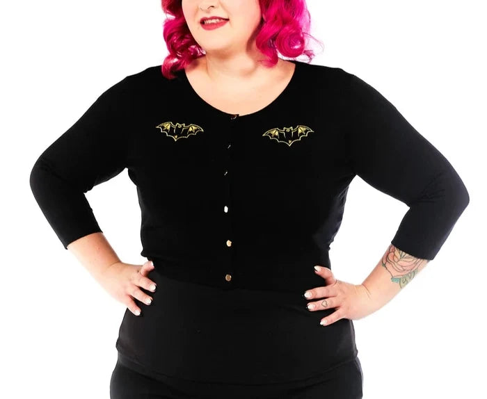 model showing front of cardigan
